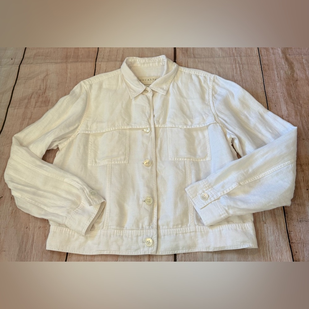 Doncaster Woman’s Size 8 Linen Blazer Jacket White Buttons Lightweight